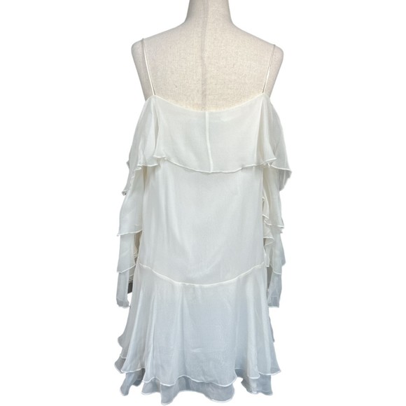 NWT Alice + Olivia Lexia Lyrd Cold-shoulder Ruffled Chiffon Blouse Off White M - Picture 4 of 9